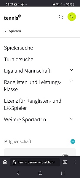 Buchen der Lizenz für LK und RL Turniere auf tennis.de