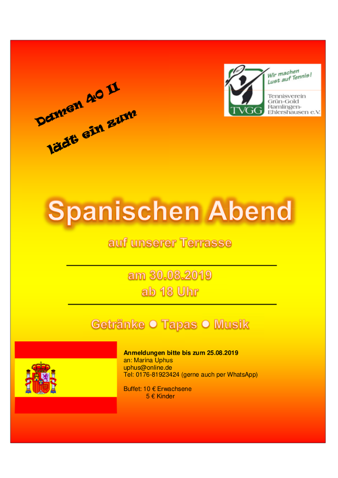 Spanischer Abend mit Damen 40II am 30.8.2019 um 18 Uhr